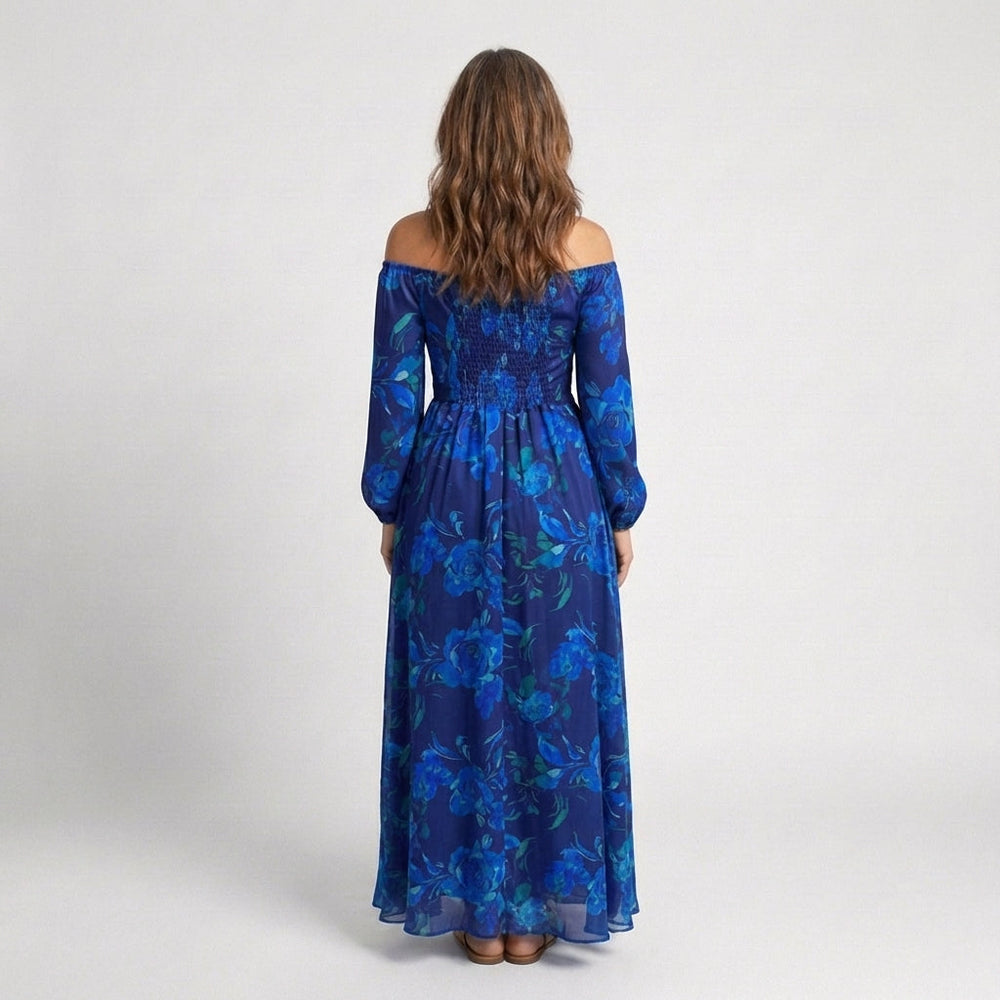 Judite | Vestido Comprido Floral com Ombros Descobertos