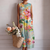 Carlota – Elegantna pisana midi obleka