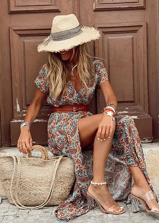 Júlia – Vestido longo boêmio fluido com cinto