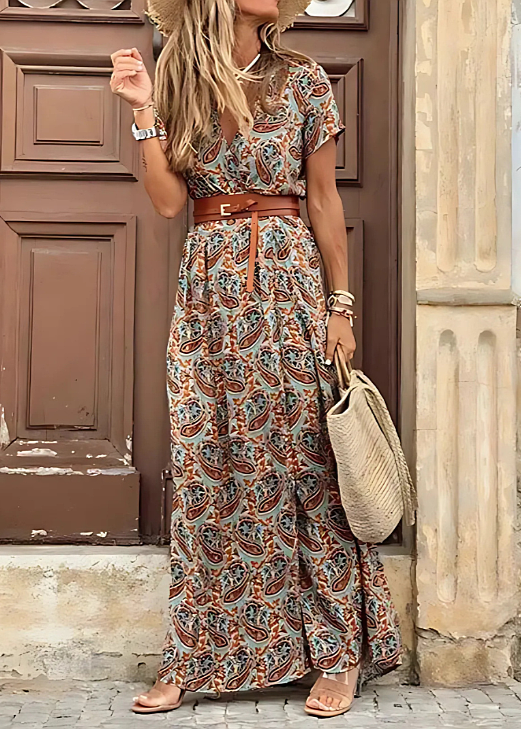 Júlia – Vestido longo boêmio fluido com cinto