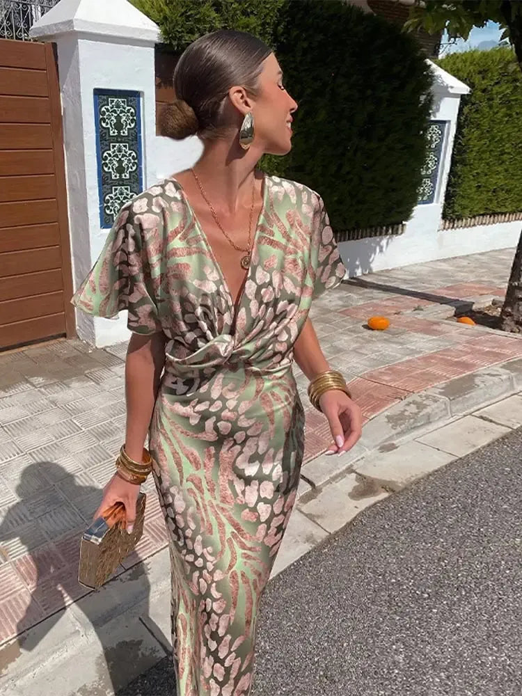 Higínia | Vestido Midi Estampado em Tons de Cobre