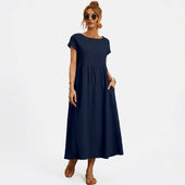 Inês - Vestido Midi em Algodão com Bolsos
