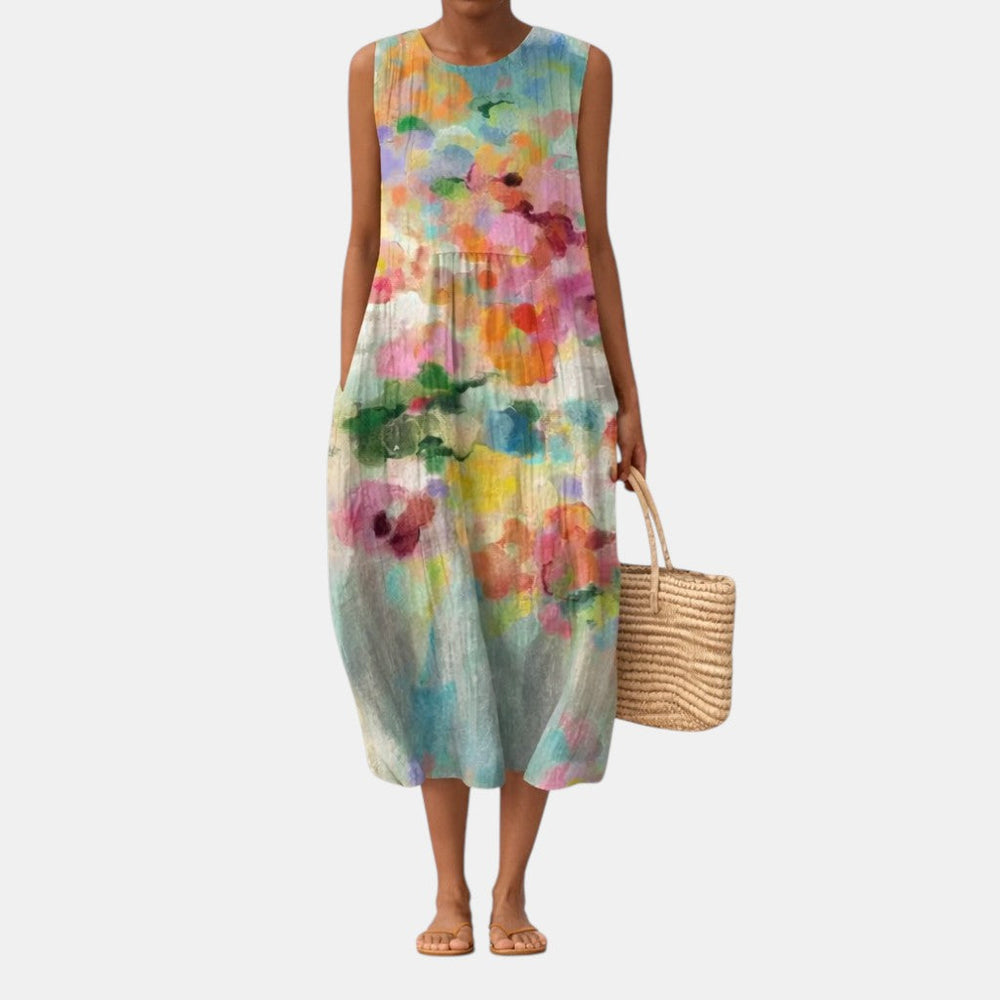 Carlota – Elegantna pisana midi obleka