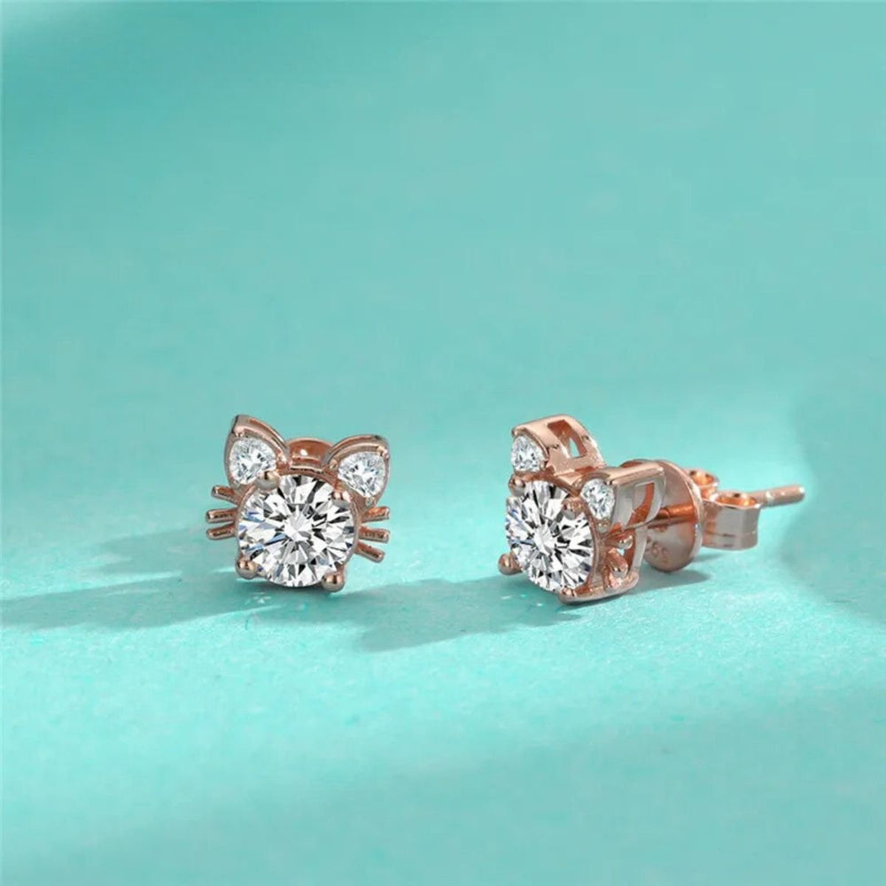 Vitória | Brincos Gato Moissanite Ouro Rosa