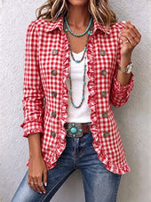 Charlene – Karirasta (gingham) jakna z volani in gumbi