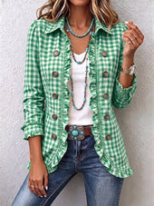 Charlene – Karirasta (gingham) jakna z volani in gumbi