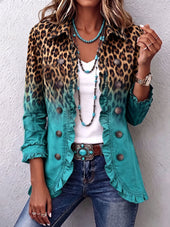 Elspeth – Blazer jakna z volani in leopardjim ombre vzorcem