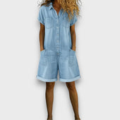 Cátia - Macacão Curto Vintage em Algodão com Aspeto de Denim