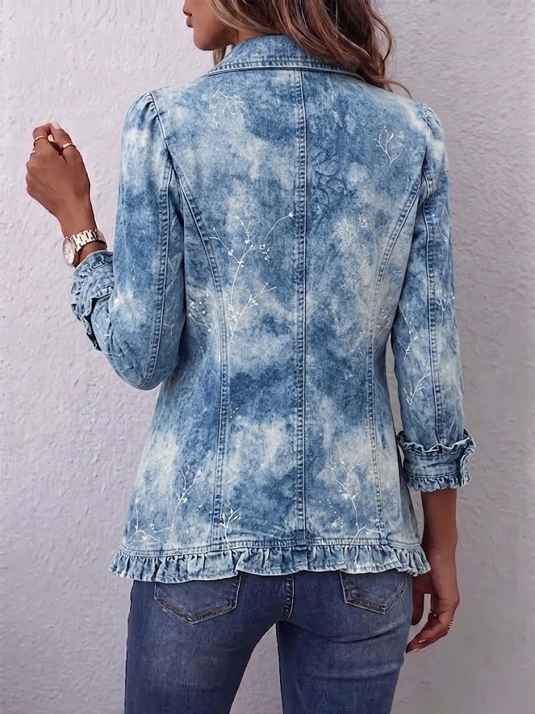 Jemison – Boho jakna z volani in prelivajočim vintage botaničnim potiskom