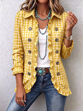 Charlene – Karirasta (gingham) jakna z volani in gumbi