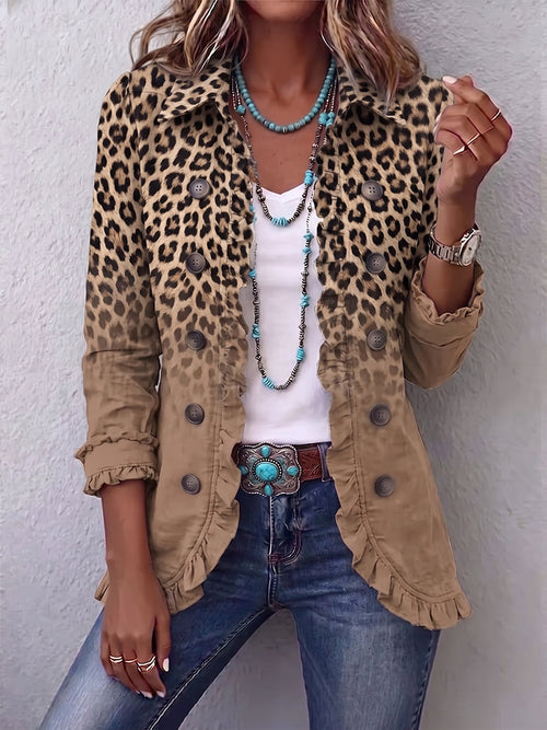 Tawny – Vintage jakna z volani in prelivajočim leopardjim vzorcem