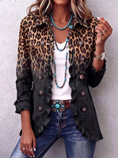 Sabina – Blazer jakna z volani in leopardjim ombre vzorcem