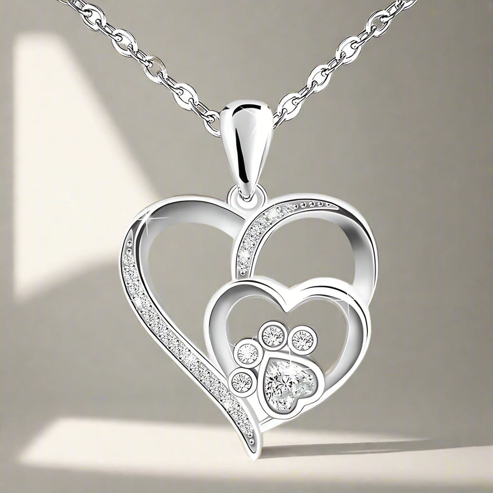 Pfoten und Herz Halskette in Sterlingsilber mit Zirkonia