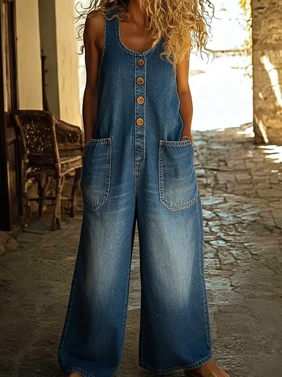 Graça - Macacão de Algodão Denim Lavado Vintage