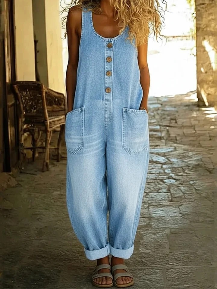 Graça - Macacão de Algodão Denim Lavado Vintage