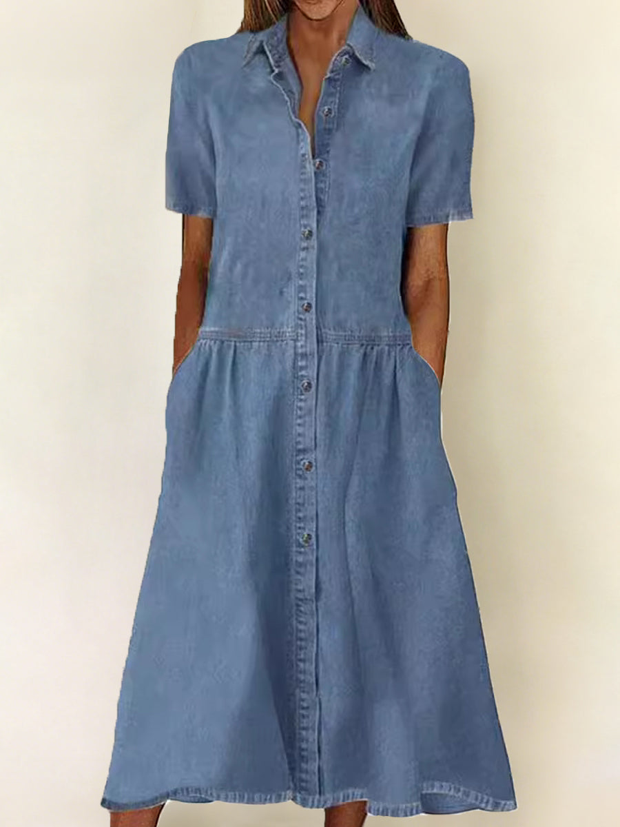 Carolina – Vestido de Ganga de Manga Curta