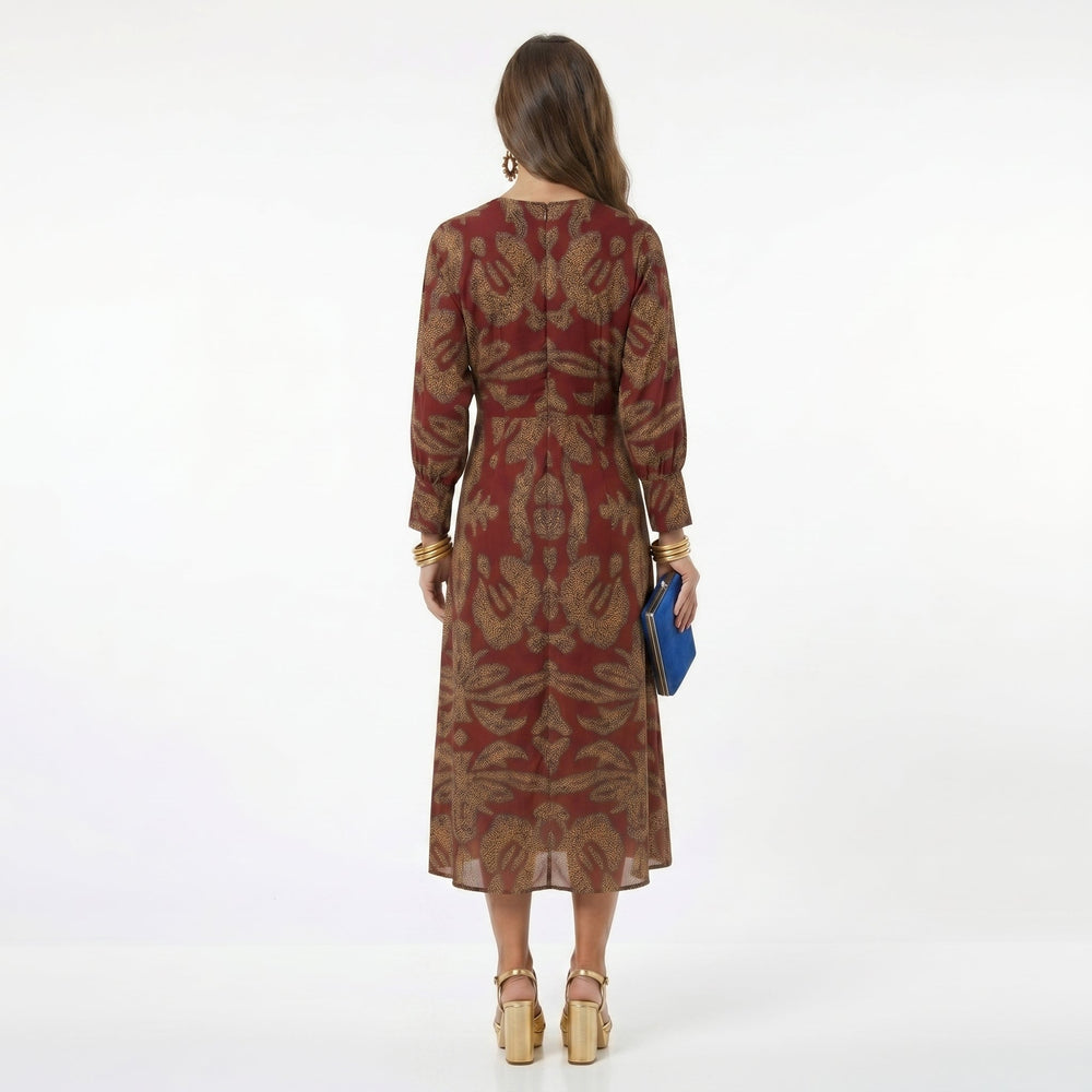 Teresa - Vestido Midi Estampado com Detalhe de Nó