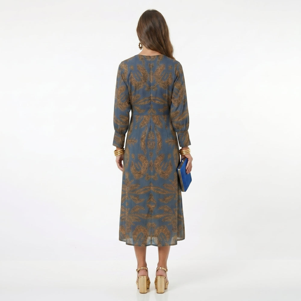 Teresa - Vestido Midi Estampado com Detalhe de Nó