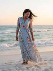 Celina | Vestido Comprido Floral Traçado com Decote em V