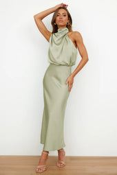 Emanuela | Vestido Comprido Drapeado com Decote Halter