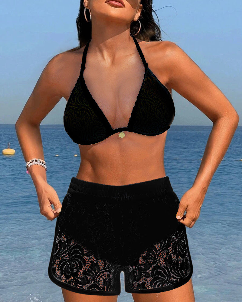 Adelaide - Conjunto de biquíni elegante em renda lisa