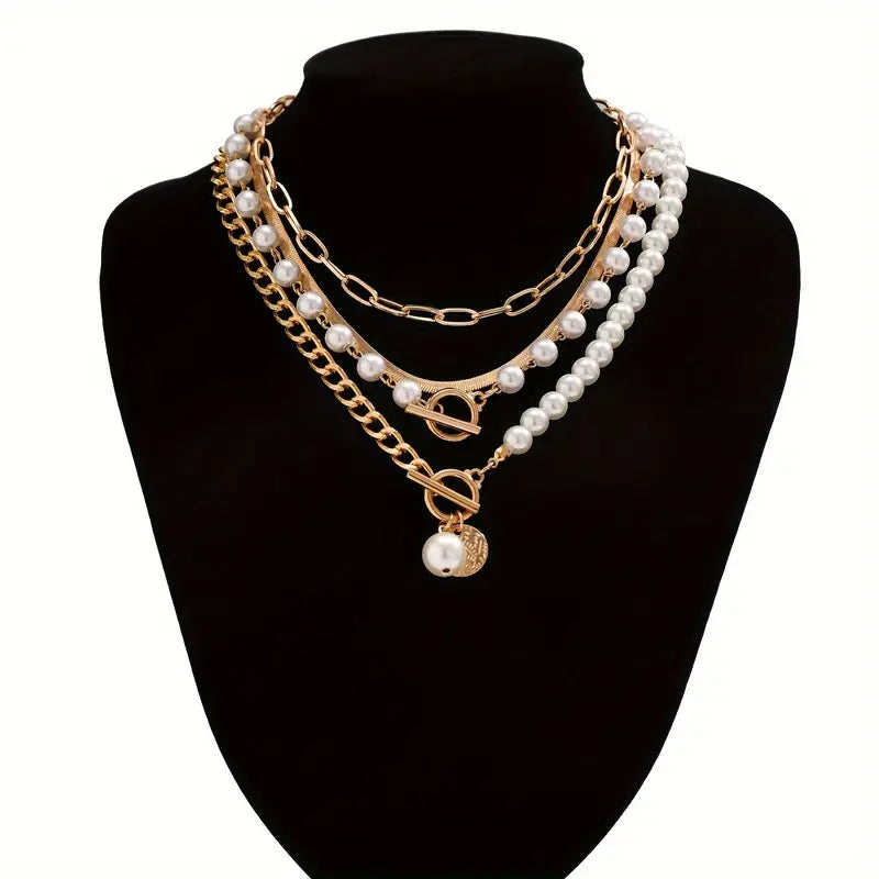Schlangenkette Halskette mit Vintage Perlen-Set | Gold