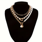 Schlangenkette Halskette mit Vintage Perlen-Set | Gold