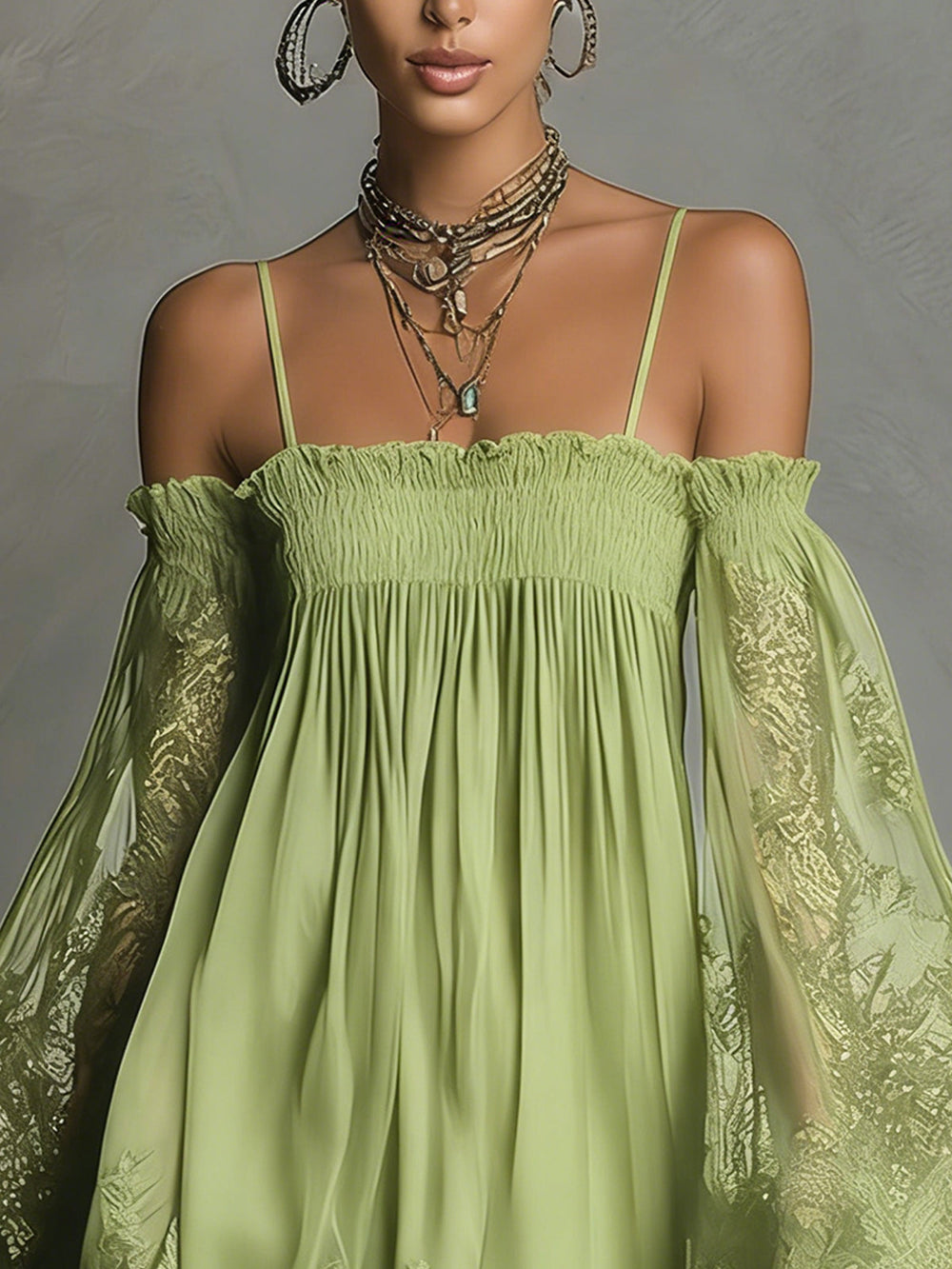 Nádia - Vestido mini com ombros à mostra e renda