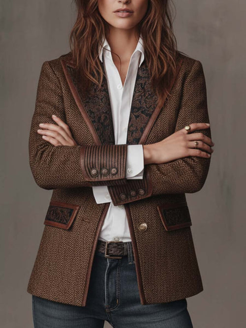 Graça | Blazer em Espinha com Lapelas Estampadas
