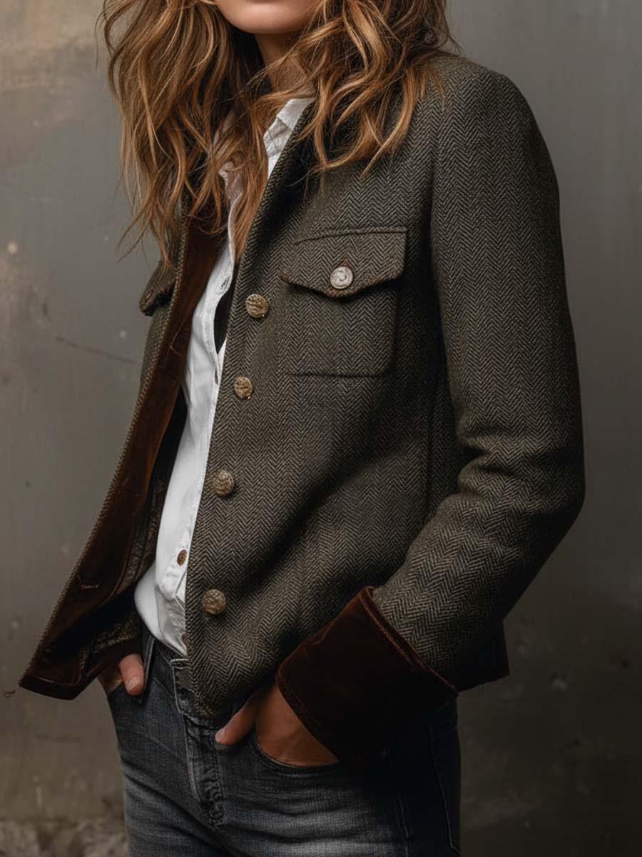 Aurélia | Blazer em Espinha com Debrum em Contraste