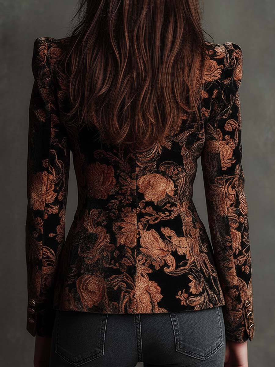 Catarina | Blazer de Alfaiataria Floral Preto e Bronze