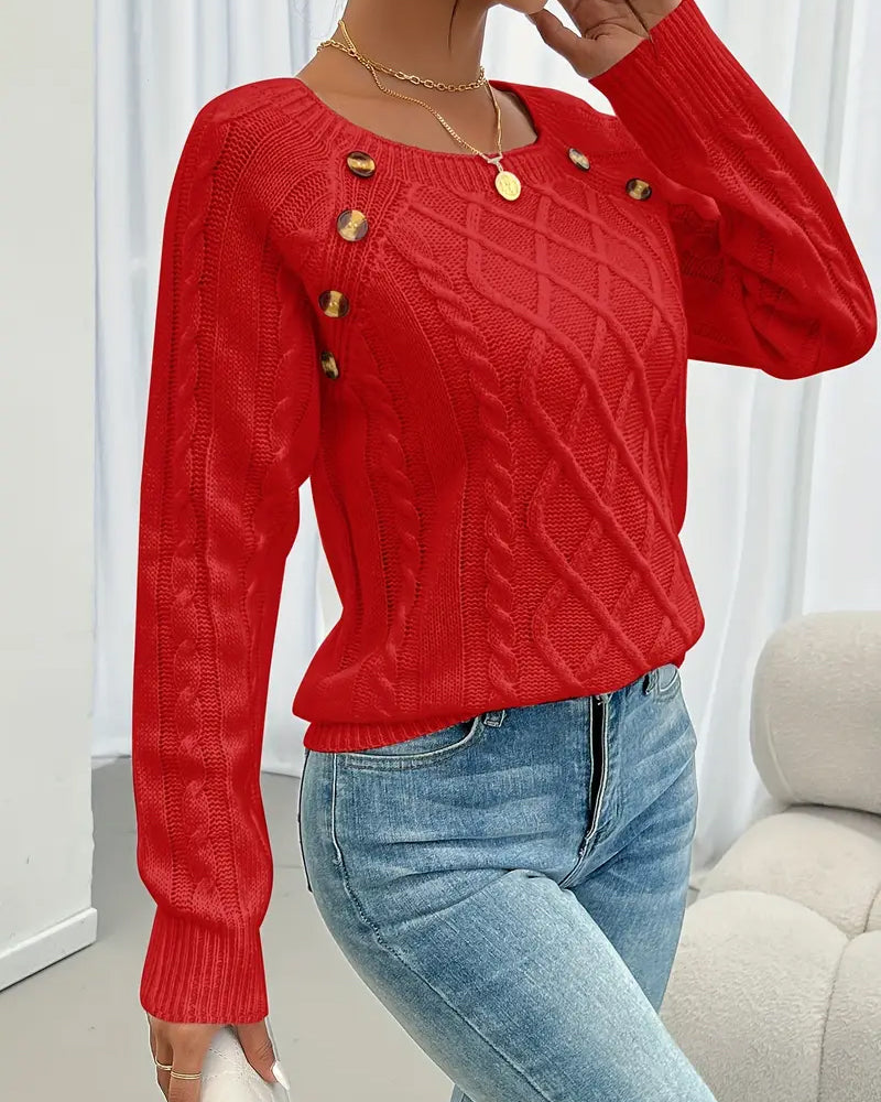 Enobarvni pulover z raglan rokavi in kitastim vzorcem