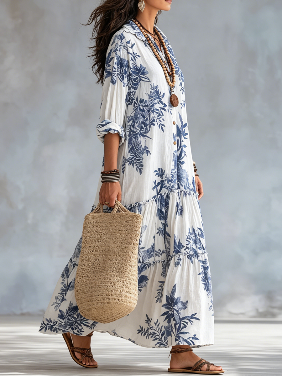 Flávia | Vestido Comprido Floral com Botões