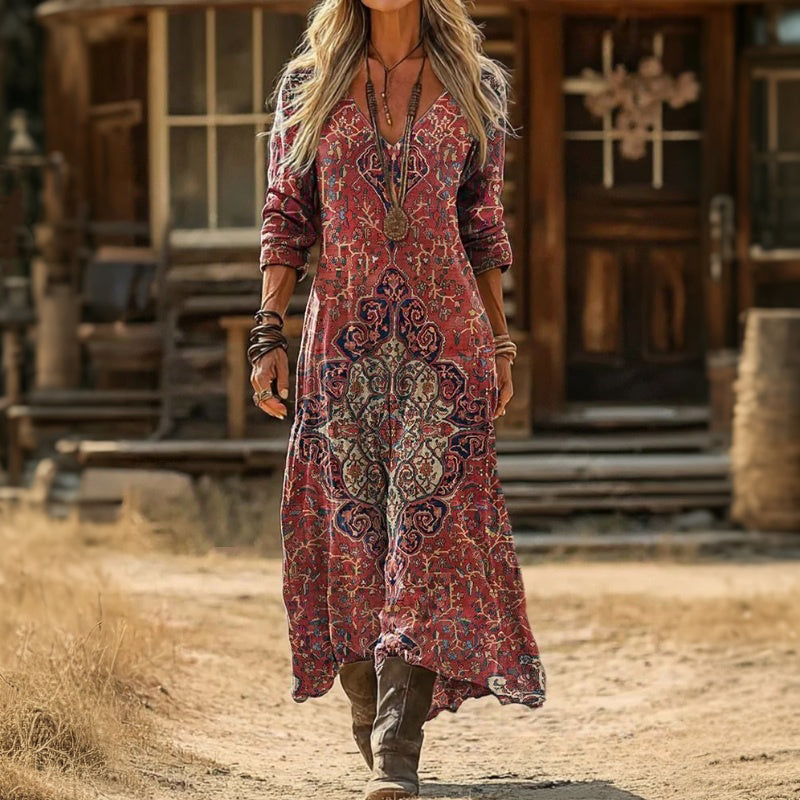 Maria - Vestido Casual de Manga Longa com Inspiração Vintage