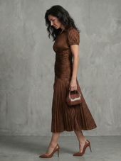 Margarida | Vestido Midi às Riscas com Pregas
