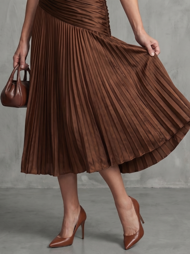 Margarida | Vestido Midi às Riscas com Pregas