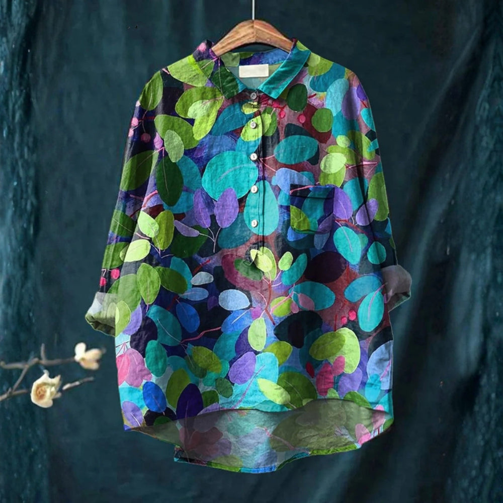 Graça - Camisa Casual Impressa em Arte da Floresta de Verão