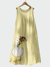 Vestido com Estampa de Pata de Pato