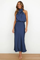 Emanuela | Vestido Comprido Drapeado com Decote Halter