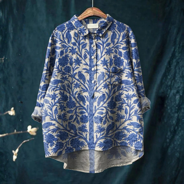 Rosa - Camisa Casual Vintage Floral de Arte Indiana