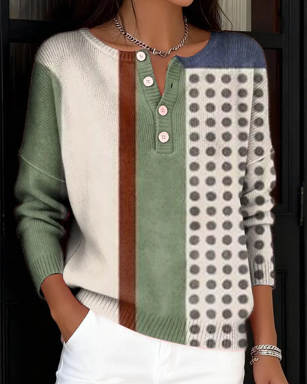 Camisola com Blocos de Cor e Manga Comprida