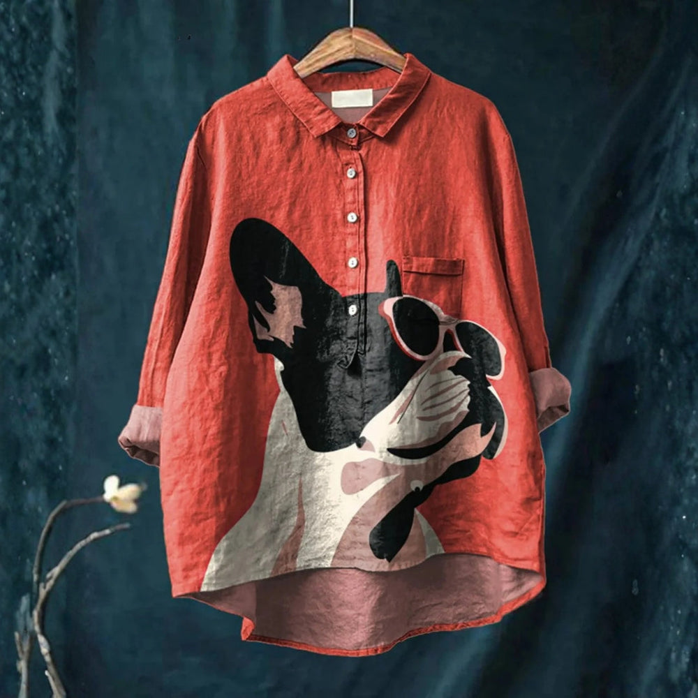 Eva - Camisa de Padrão Decorativo de Bulldog Francês