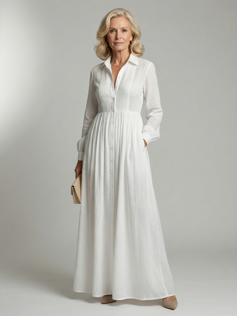 Amélia | Vestido Comprido Elegante com Nervuras