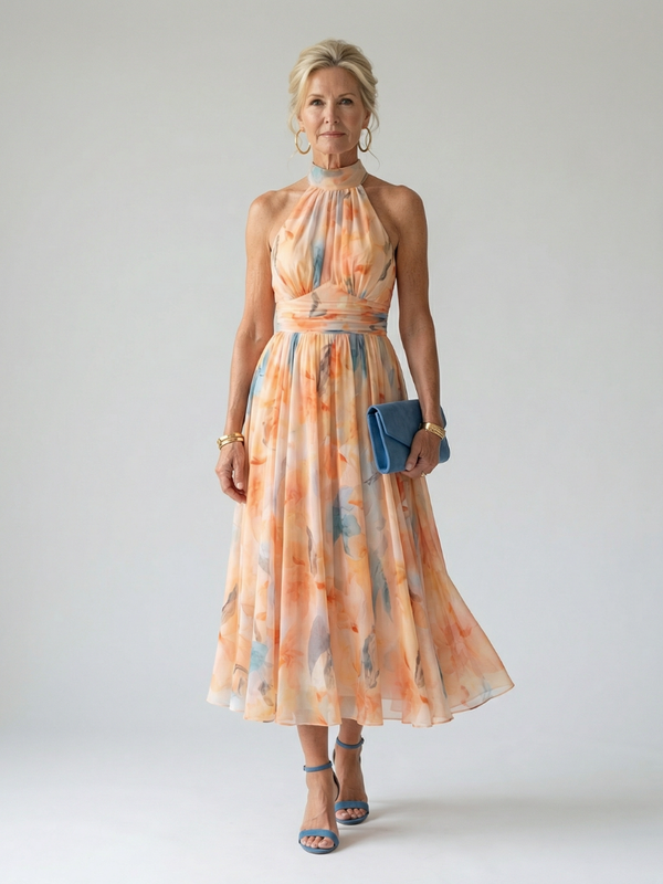 Corina | Vestido Midi Fluido com Decote Halter