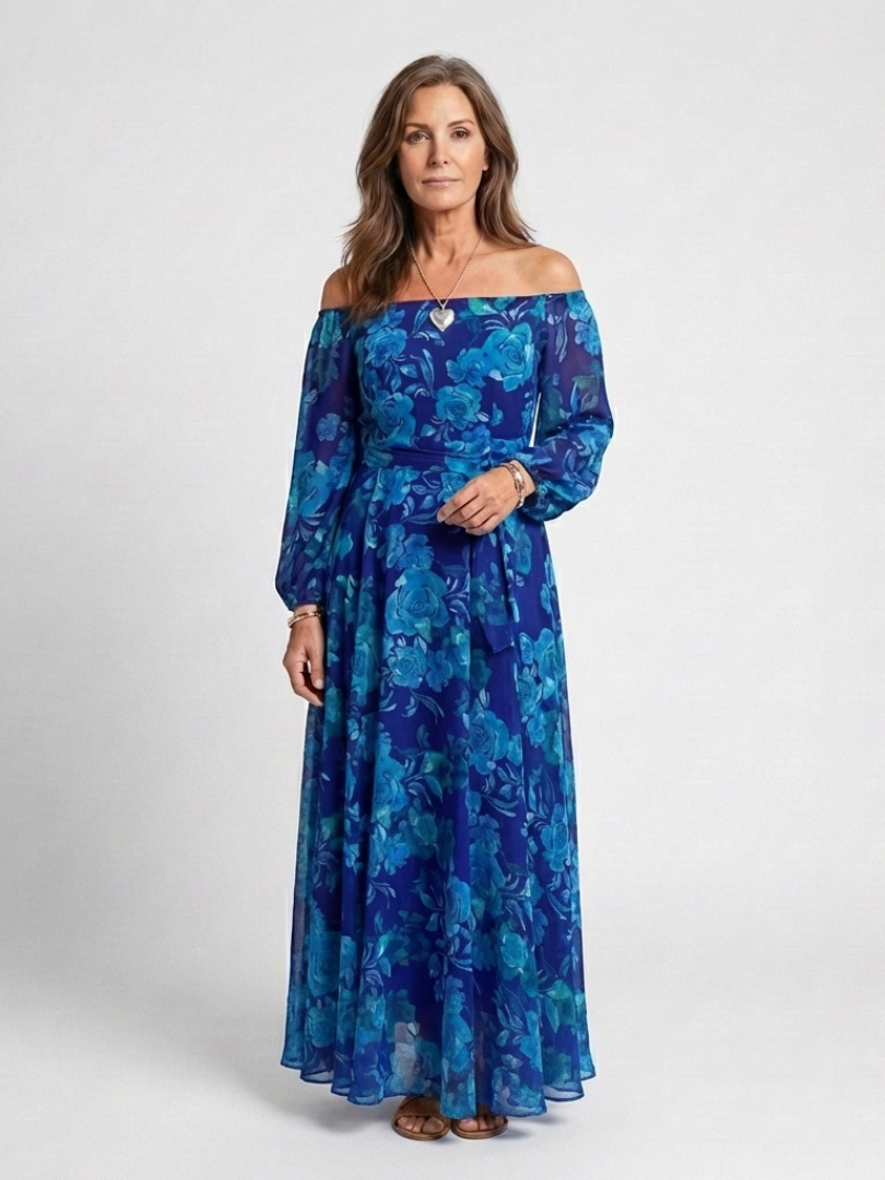 Judite | Vestido Comprido Floral com Ombros Descobertos