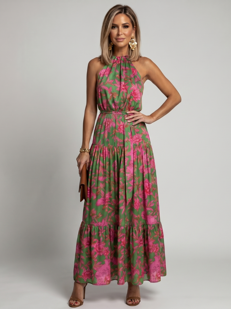 Bárbara | Vestido Halter Comprido Drapeado