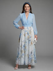 Coralina | Vestido Comprido Florido com Decote em V
