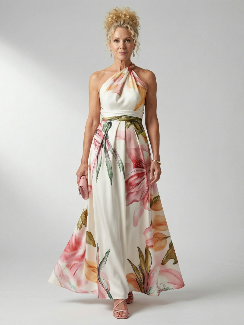 Antónia | Vestido Comprido Floral com Decote Halter