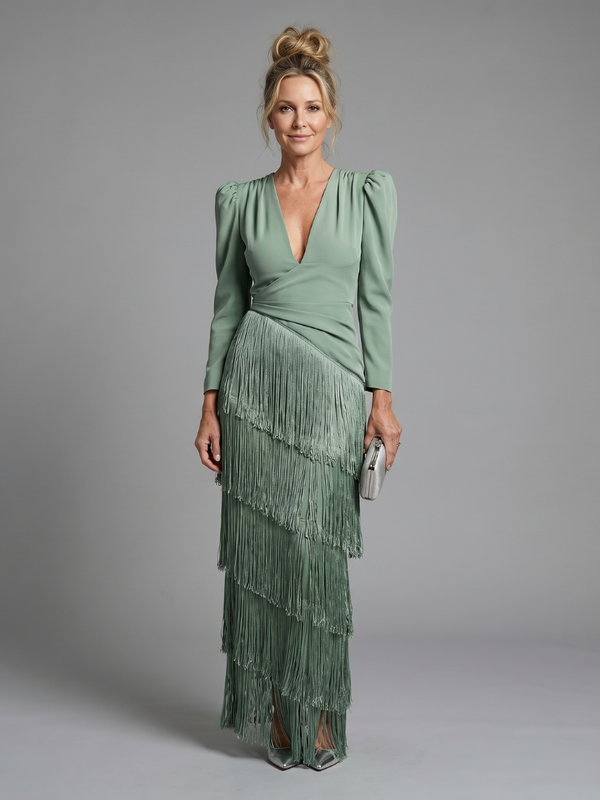 Madalena | Vestido Midi de Manga Comprida com Franjas
