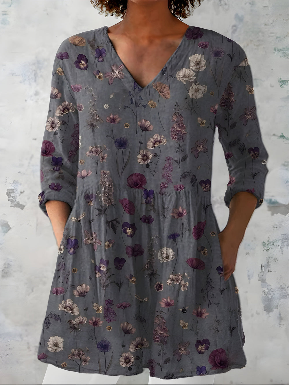 ADDISON | Dolga bluza z V-izrezom